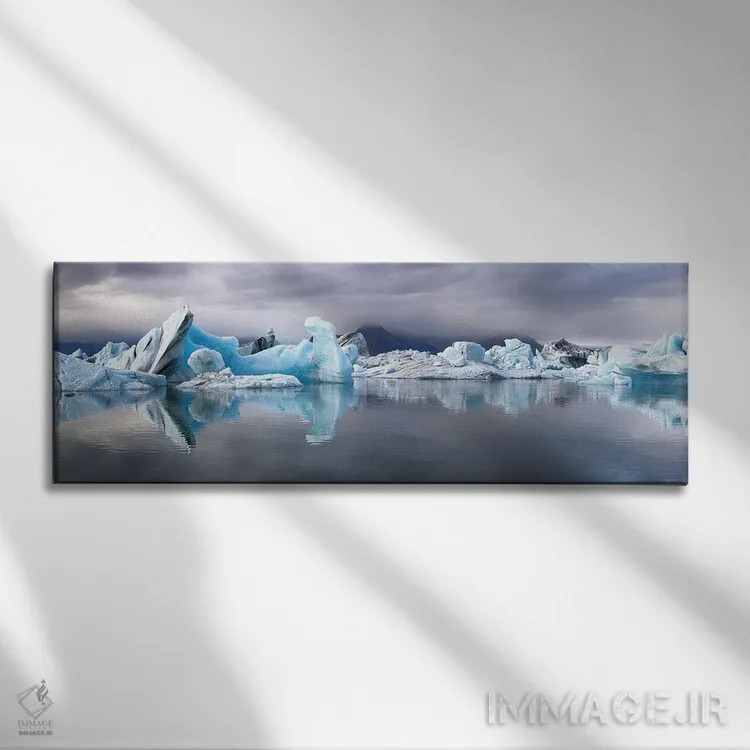 تابلو Iceland,نمای گسترده از تالاب یخچالی جوکولسارلون، ایسلند اثر جین ریکس - نمای روبهرو روی دیوار
