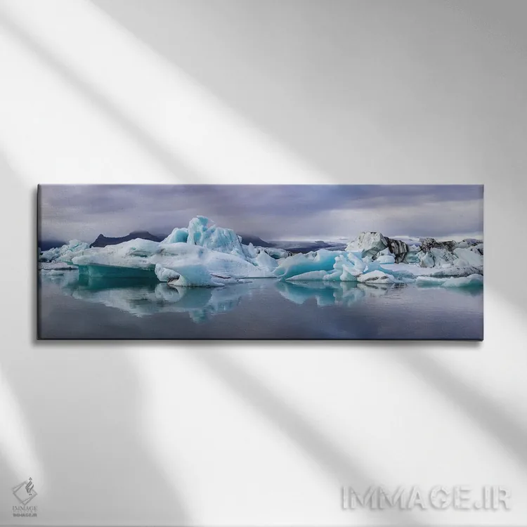 تابلو Iceland,پانورامای بازتاب یخچال جوکولسارلون، ایسلند اثر جین ریکس - نمای روبهرو روی دیوار