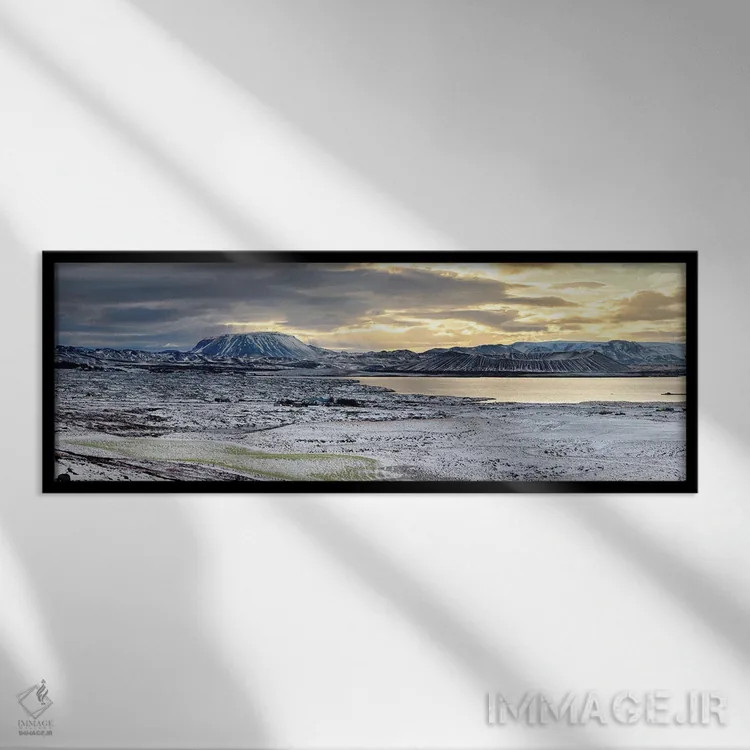 تابلو Sunrise In Iceland,دهانههای آتشفشانی در دریاچه میواتن، طلوع ایسلند اثر جین ریکس - نمای قابدار مشکی