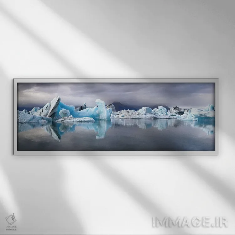 تابلو Iceland,نمای گسترده از تالاب یخچالی جوکولسارلون، ایسلند اثر جین ریکس - نمای قابدار سفید