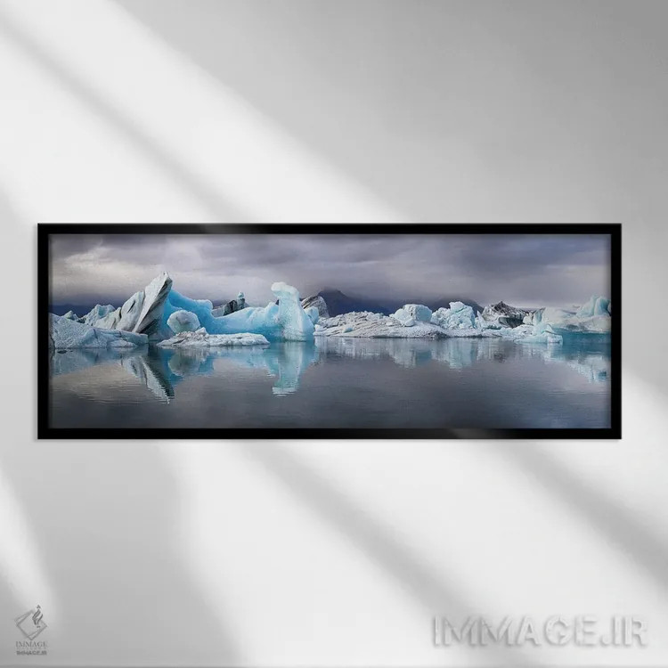تابلو Iceland,نمای گسترده از تالاب یخچالی جوکولسارلون، ایسلند اثر جین ریکس - نمای قابدار مشکی