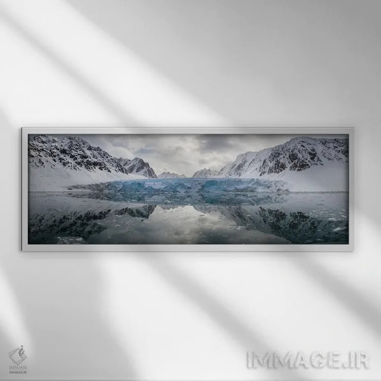 تابلو Arctic Circle,چشمانداز یخچال کُنگسوگن در سوالبارد، مدار شمالگان اثر جین ریکس - نمای قابدار سفید