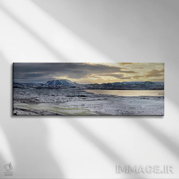 تابلو Sunrise In Iceland,دهانههای آتشفشانی در دریاچه میواتن، طلوع ایسلند اثر جین ریکس - نمای روبهرو روی دیوار