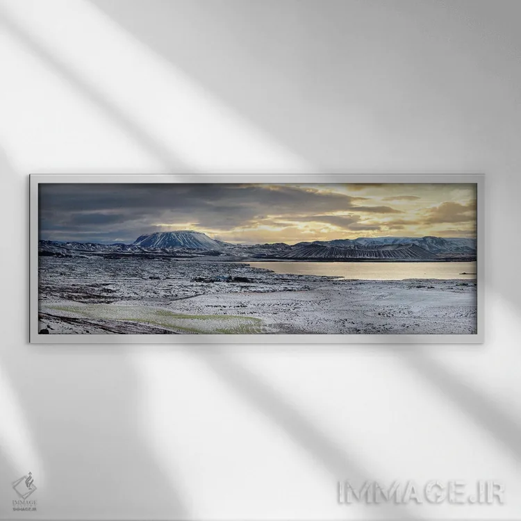 تابلو Sunrise In Iceland,دهانههای آتشفشانی در دریاچه میواتن، طلوع ایسلند اثر جین ریکس - نمای قابدار سفید