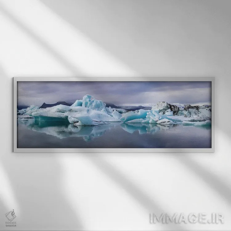 تابلو Iceland,پانورامای بازتاب یخچال جوکولسارلون، ایسلند اثر جین ریکس - نمای قابدار سفید
