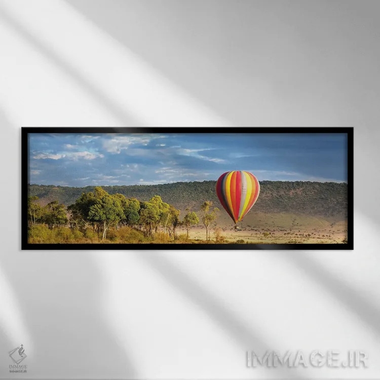 تابلو بالن در ماسای مارا اثر جین ریکس - نمای قابدار مشکی