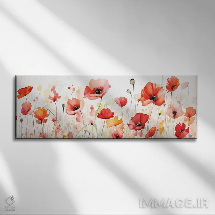 تابلو مزرعه گل و غلاف شقایق اثر جین ریکس - نمای روبهرو روی دیوار