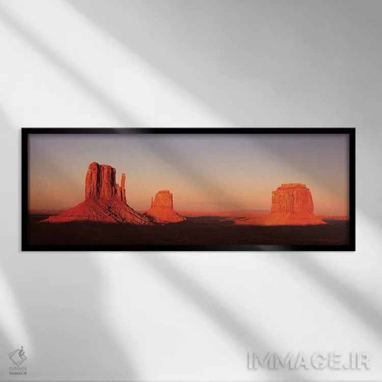 تابلو پانورامای دره یادبود در غروب (Monument Valley) اثر جین ریکس - نمای قابدار مشکی