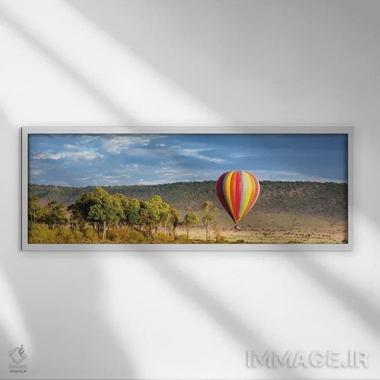 تابلو بالن در ماسای مارا اثر جین ریکس - نمای قابدار سفید