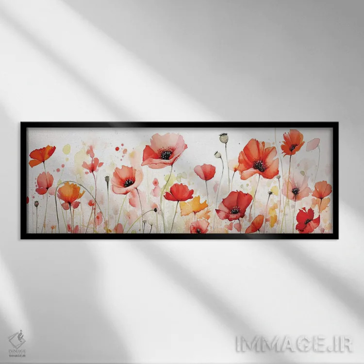 تابلو مزرعه گل و غلاف شقایق اثر جین ریکس - نمای قابدار مشکی
