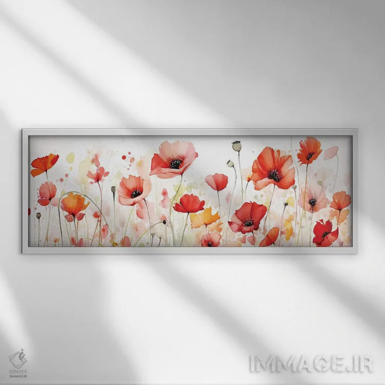 تابلو مزرعه گل و غلاف شقایق اثر جین ریکس - نمای قابدار سفید