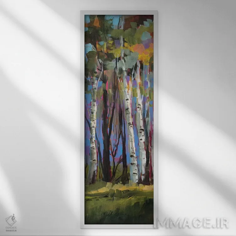 تابلو درختان توس اثر جین اسلیوکا - نمای قابدار سفید