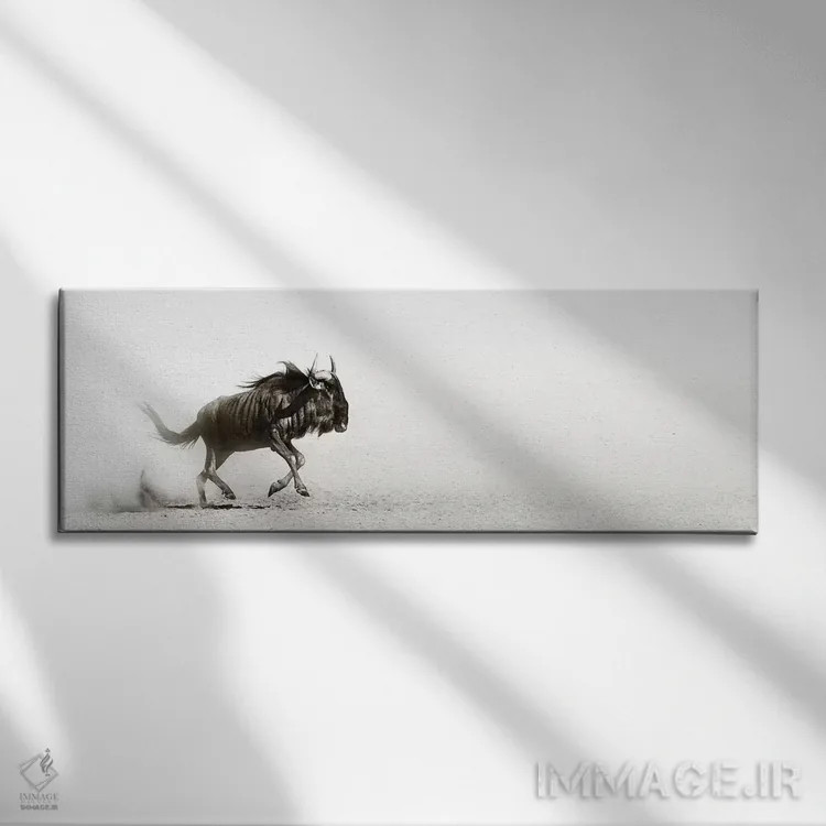 تابلو گاو وحشی آبی در بیابان (گنو آبی) اثر یوهان سوانپوئل - نمای روبهرو روی دیوار