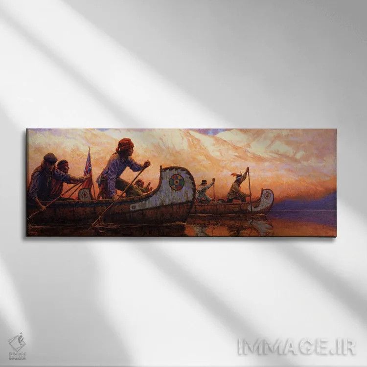 تابلو پیشگامان سفر (پیشاهنگان فرانسوی-کانادایی) اثر جو ولاسکز - نمای روبهرو روی دیوار