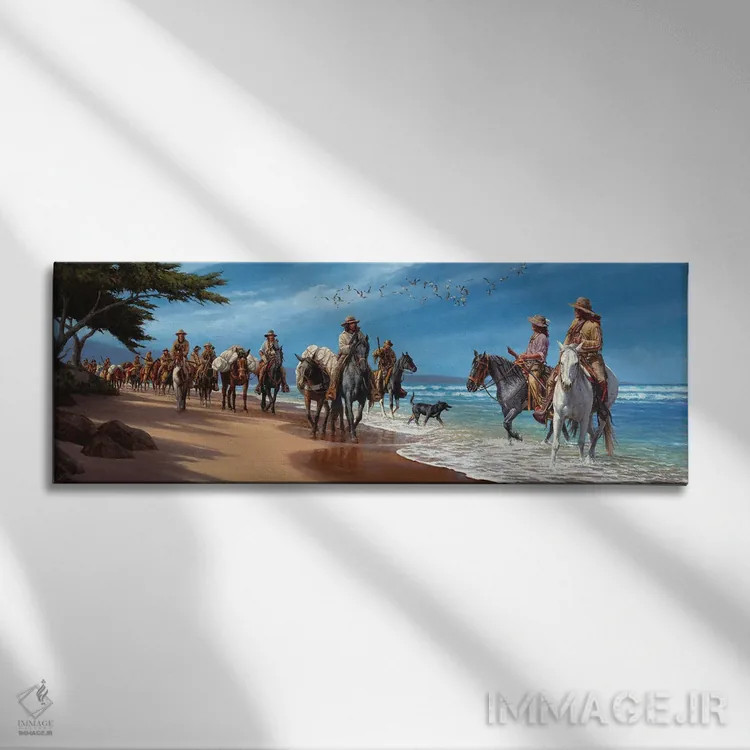 تابلو آنها به اقیانوس آرام رسیدند اثر جو ولاسکز - نمای روبهرو روی دیوار