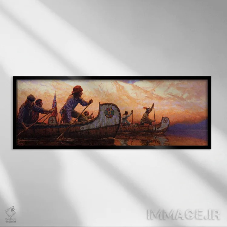 تابلو پیشگامان سفر (پیشاهنگان فرانسوی-کانادایی) اثر جو ولاسکز - نمای قابدار مشکی