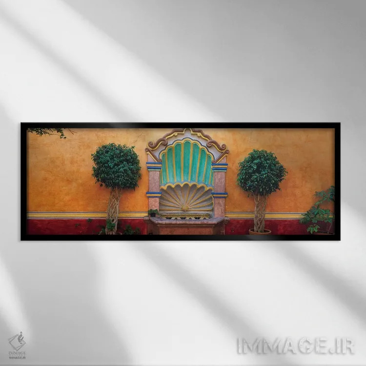 تابلو Queretaro. Courtyard with fountain.,مکزیک، کریتارو. حیاط با فواره اثر جینز گالری (گالری هنری/عکس) - نمای قابدار مشکی