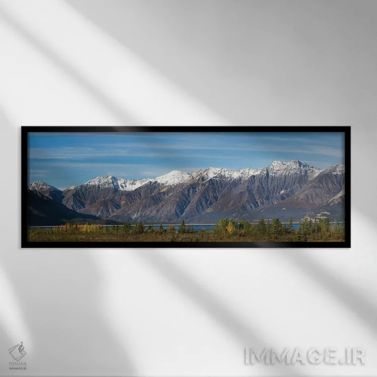 تابلو کانادا، یوکان. نمای پانورامیک رشتهکوه سنت الیاس و دریاچه کلوانه اثر جینز گالری (گالری هنری/عکس) - نمای قابدار مشکی