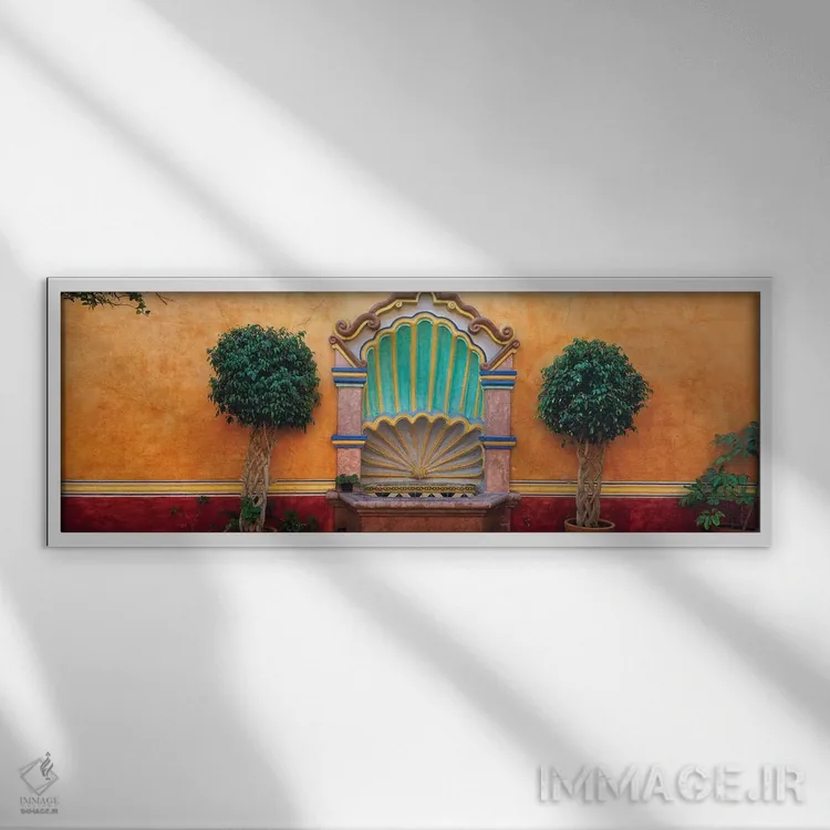 تابلو Queretaro. Courtyard with fountain.,مکزیک، کریتارو. حیاط با فواره اثر جینز گالری (گالری هنری/عکس) - نمای قابدار سفید