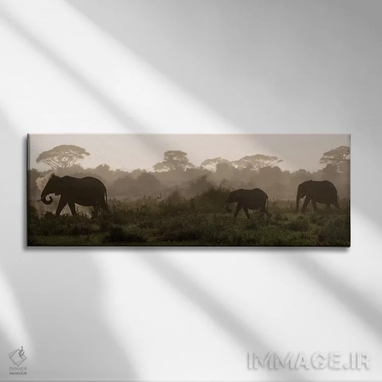 تابلو Kenya, Amboseli National Park. Elephants backlit at sunset.,آفریقا، کنیا، پارک ملی آمبوسلی. فیلها با نور پسزمینه هنگام غروب اثر جینز گالری (گالری هنری/عکس) - نمای روبهرو روی دیوار