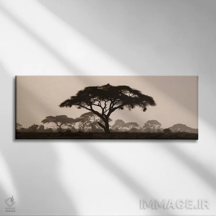 تابلو Kenya, Maasai Mara National Reserve. Silhouette of umbrella thorn acacia tree at sunset.,آفریقا، کنیا، ذخیرهگاه ملی ماسایی مارا. سیلوئت درخت آکاسیا چتری در غروب آفتاب اثر جینز گالری (گالری هنری/عکس) - نمای روبهرو روی دیوار