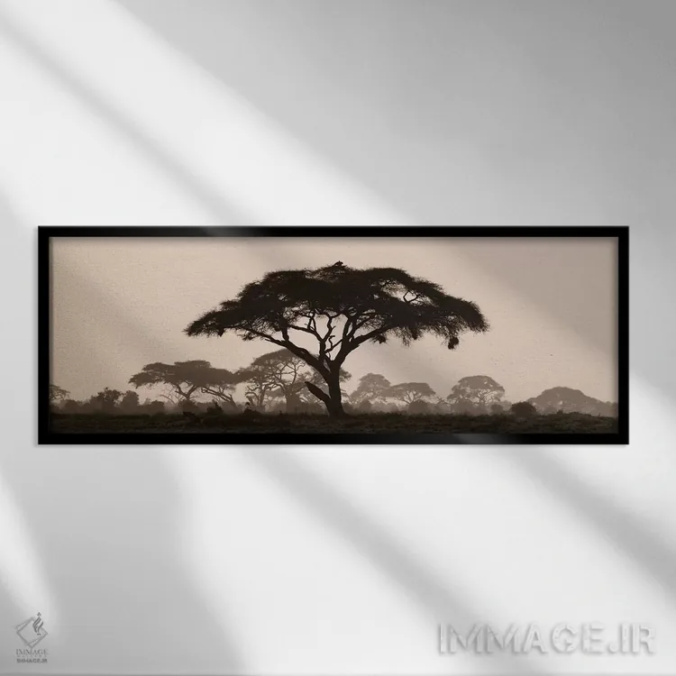 تابلو Kenya, Maasai Mara National Reserve. Silhouette of umbrella thorn acacia tree at sunset.,آفریقا، کنیا، ذخیرهگاه ملی ماسایی مارا. سیلوئت درخت آکاسیا چتری در غروب آفتاب اثر جینز گالری (گالری هنری/عکس) - نمای قابدار مشکی