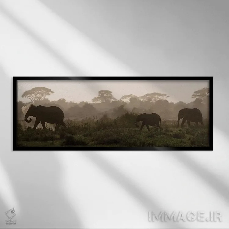 تابلو Kenya, Amboseli National Park. Elephants backlit at sunset.,آفریقا، کنیا، پارک ملی آمبوسلی. فیلها با نور پسزمینه هنگام غروب اثر جینز گالری (گالری هنری/عکس) - نمای قابدار مشکی