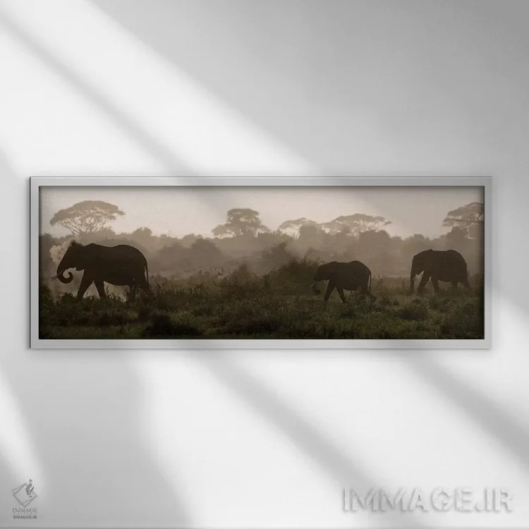تابلو Kenya, Amboseli National Park. Elephants backlit at sunset.,آفریقا، کنیا، پارک ملی آمبوسلی. فیلها با نور پسزمینه هنگام غروب اثر جینز گالری (گالری هنری/عکس) - نمای قابدار سفید