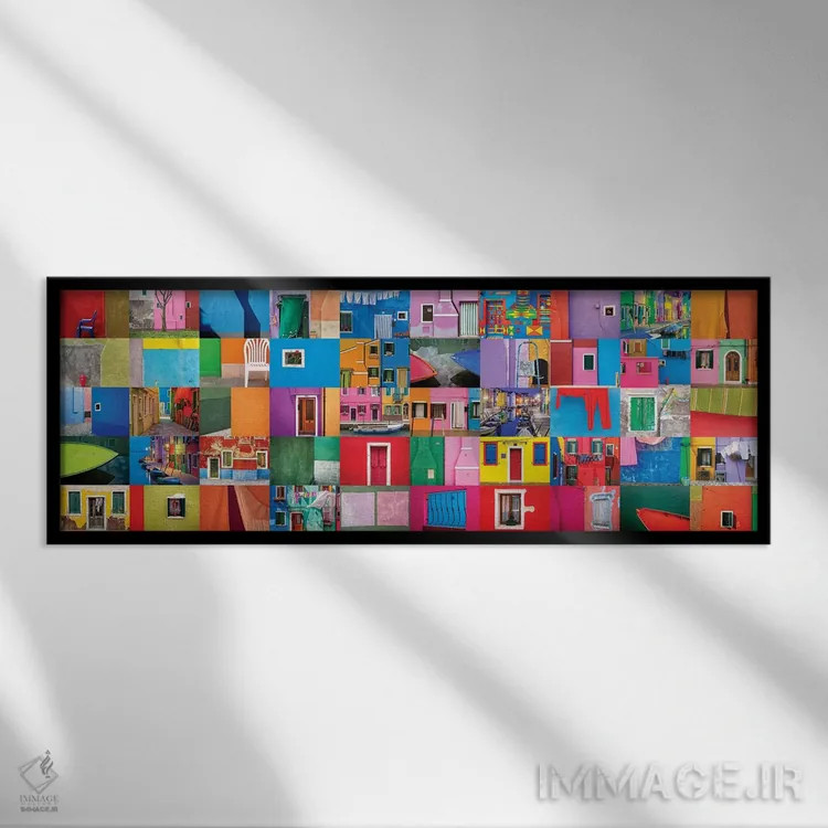 تابلو Burano. Collage Of Colorful Burano Images.,ایتالیا، بورانو. کلاژ تصاویر رنگارنگ بورانو اثر جینز گالری (گالری هنری/عکس) - نمای قابدار مشکی