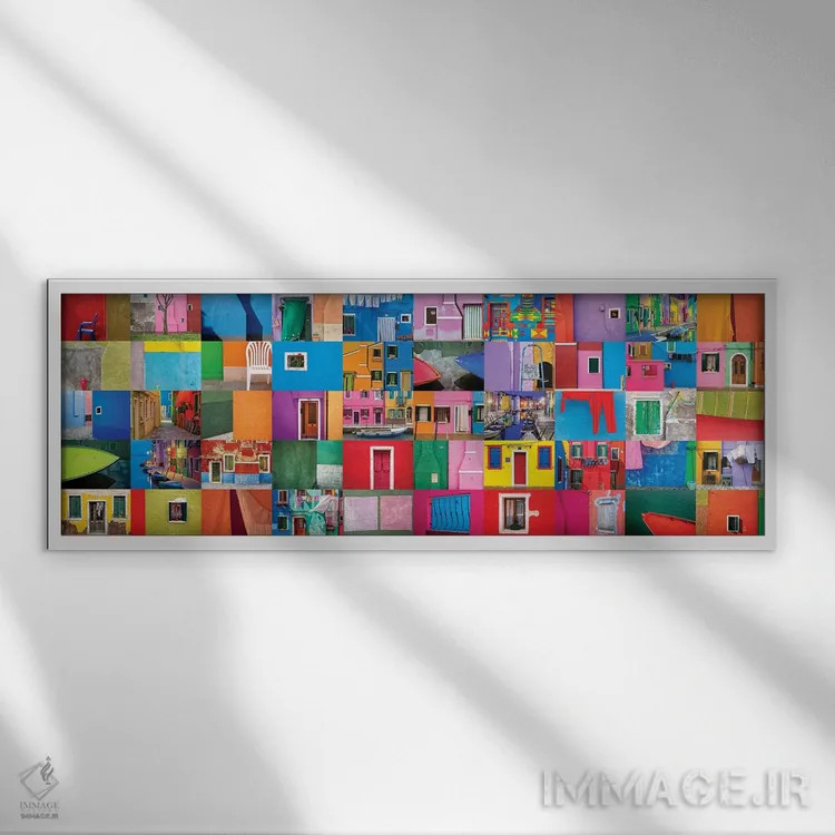 تابلو Burano. Collage Of Colorful Burano Images.,ایتالیا، بورانو. کلاژ تصاویر رنگارنگ بورانو اثر جینز گالری (گالری هنری/عکس) - نمای قابدار سفید