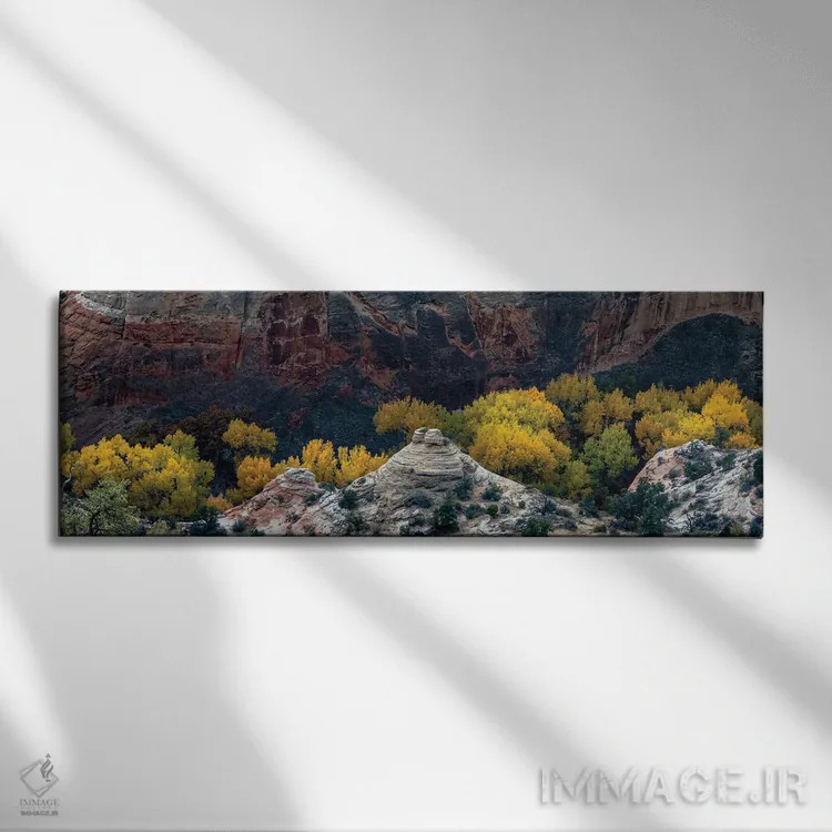 تابلو Utah. Autumn cottonwoods and sandstone formations in canyon, Grand Staircase-Escalante National Monument.,ایالات متحده، یوتا. درختان سپیدار پاییزی و سازههای ماسهسنگی در دره، یادبود ملی گرند استیرکیس-اسکالانت اثر جودیت زیمرمن - نمای روبهرو رو