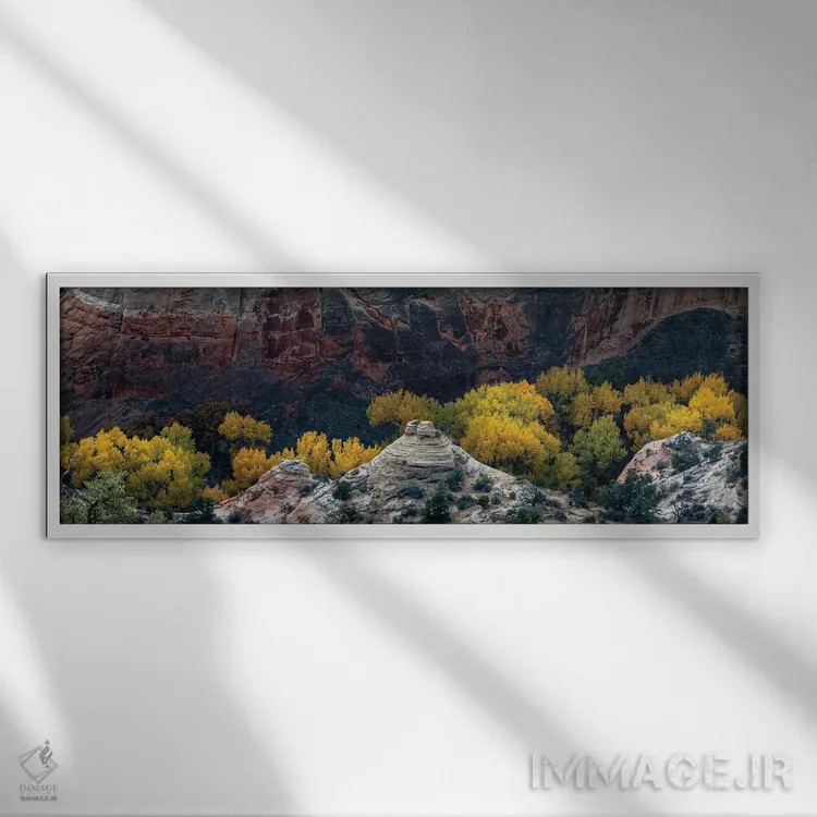 تابلو Utah. Autumn cottonwoods and sandstone formations in canyon, Grand Staircase-Escalante National Monument.,ایالات متحده، یوتا. درختان سپیدار پاییزی و سازههای ماسهسنگی در دره، یادبود ملی گرند استیرکیس-اسکالانت اثر جودیت زیمرمن - نمای قابدار سف