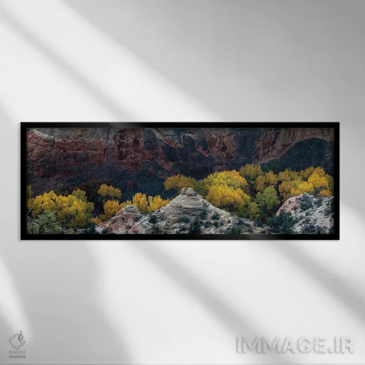 تابلو Utah. Autumn cottonwoods and sandstone formations in canyon, Grand Staircase-Escalante National Monument.,ایالات متحده، یوتا. درختان سپیدار پاییزی و سازههای ماسهسنگی در دره، یادبود ملی گرند استیرکیس-اسکالانت اثر جودیت زیمرمن - نمای قابدار مش