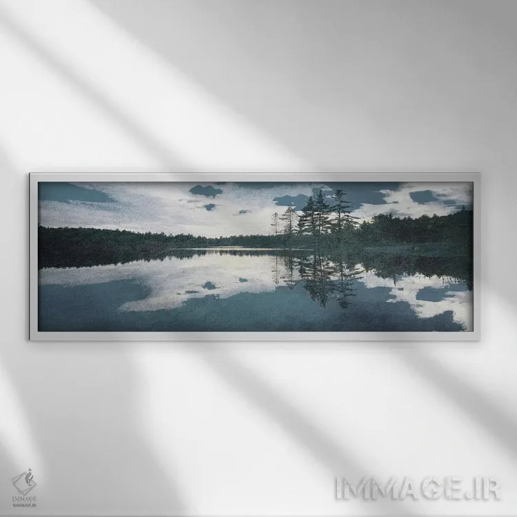 تابلو دریاچهٔ کوهستانی اثر کیمبرلی آلن - نمای قابدار سفید