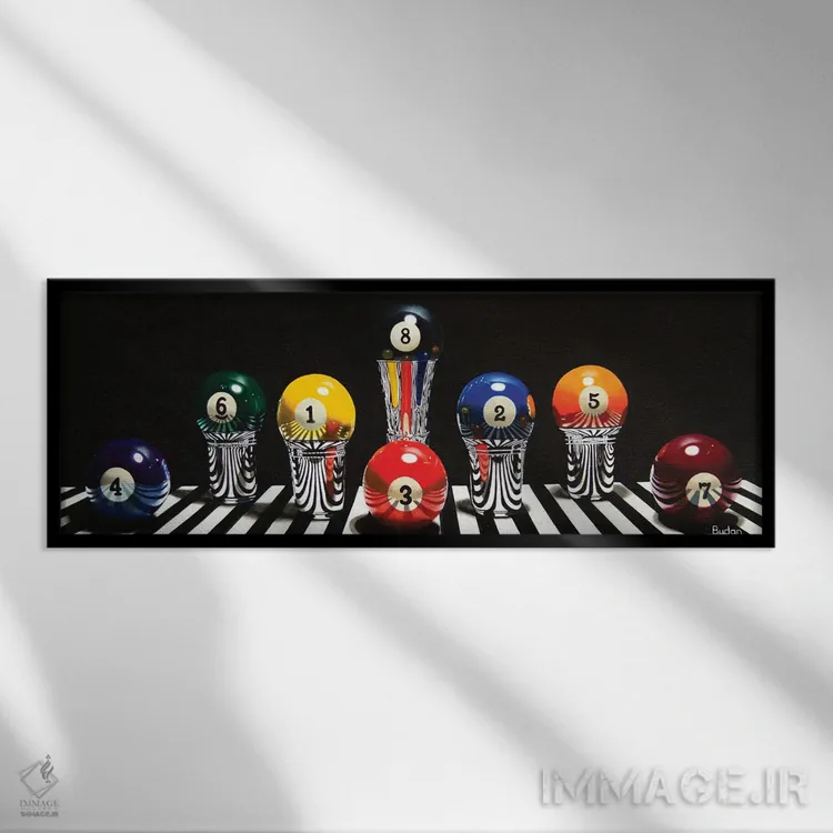 تابلو ضربههای بیلیارد اثر کارن بودن - نمای قابدار مشکی