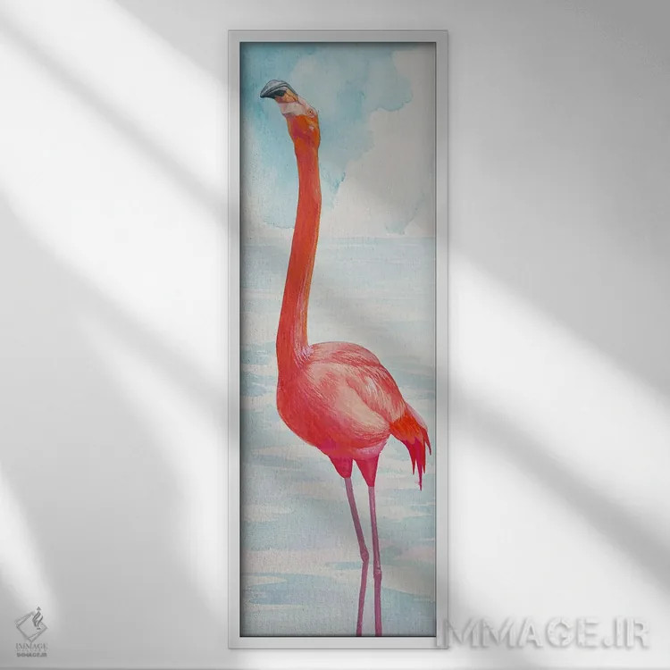 تابلو فلامینگو صورتی اثر کارینا دانیلچوک - نمای قابدار سفید