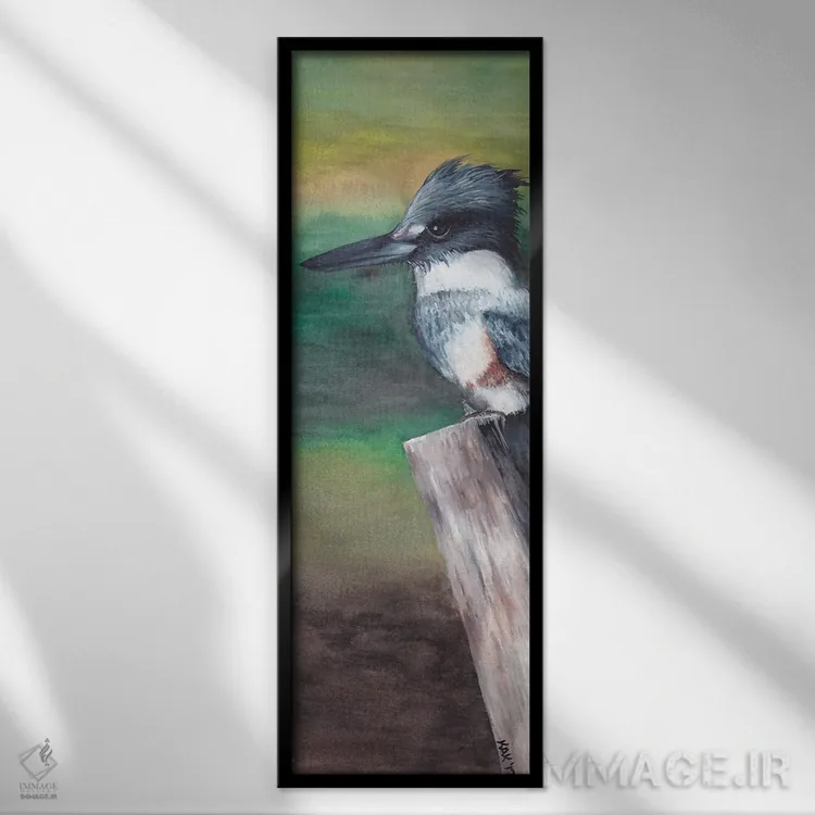 تابلو مرغ ماهیخوار اثر هنر و طراحی KAK (استودیو هنری) - نمای قابدار مشکی