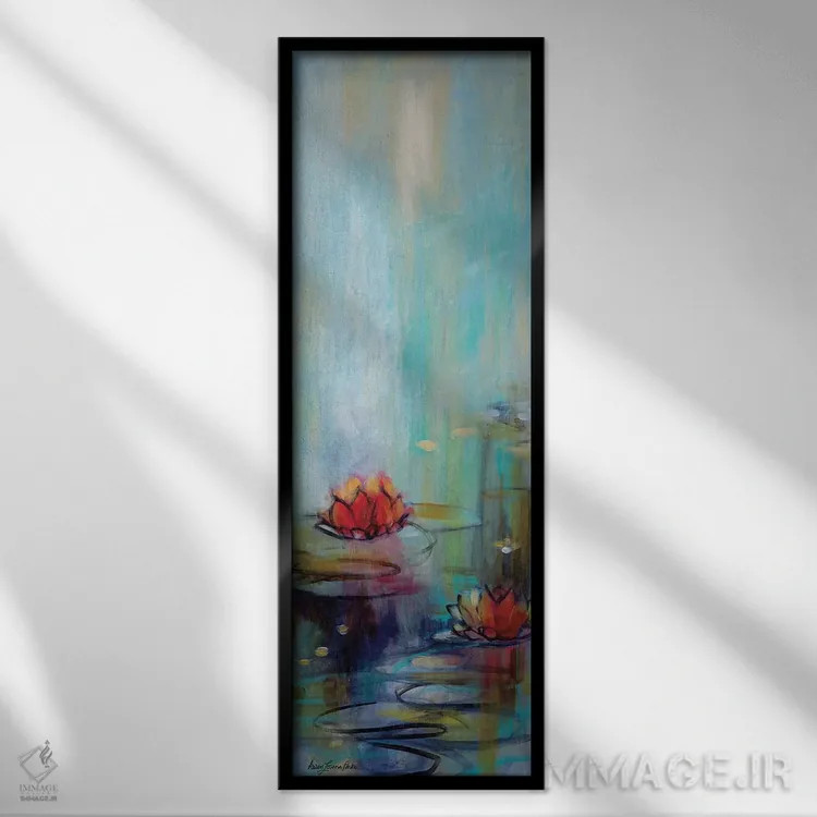 تابلو نیلوفر آبی ۱ اثر کارن لورنا پارکر - نمای قابدار مشکی