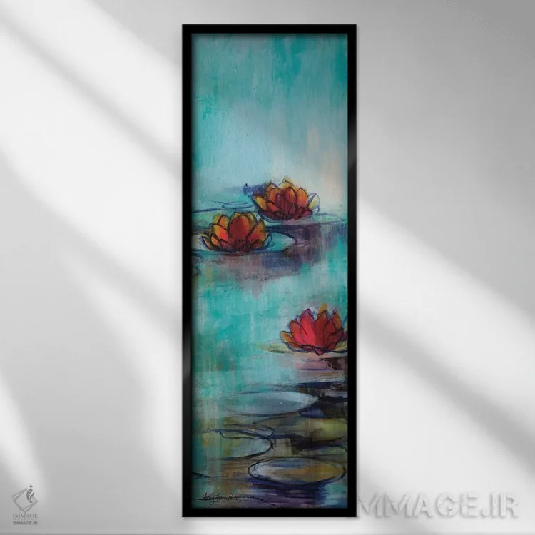 تابلو نیلوفر آبی ۲ اثر کارن لورنا پارکر - نمای قابدار مشکی