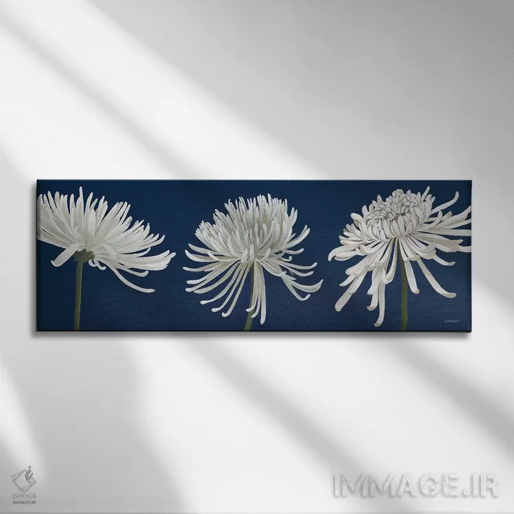 تابلو داوودیهای صبحگاهی و آبی تیره اثر کاترین لاول - نمای روبهرو روی دیوار