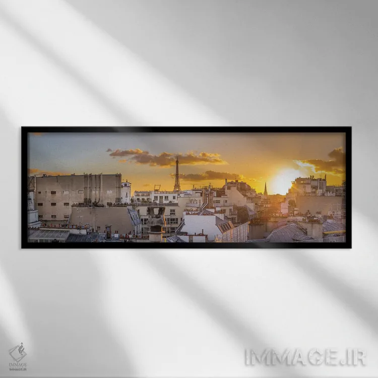 تابلو پانورامای پاریس در غروب اثر کارن منداو - نمای قابدار مشکی