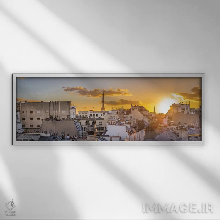 تابلو پانورامای پاریس در غروب اثر کارن منداو - نمای قابدار سفید