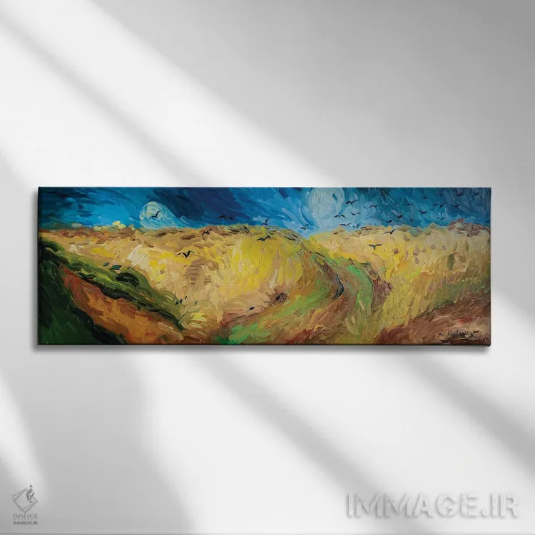 تابلو مزرعه گندم با کلاغها اثر کوپتسووا آرت (استودیو یا برند هنری) - نمای روبهرو روی دیوار