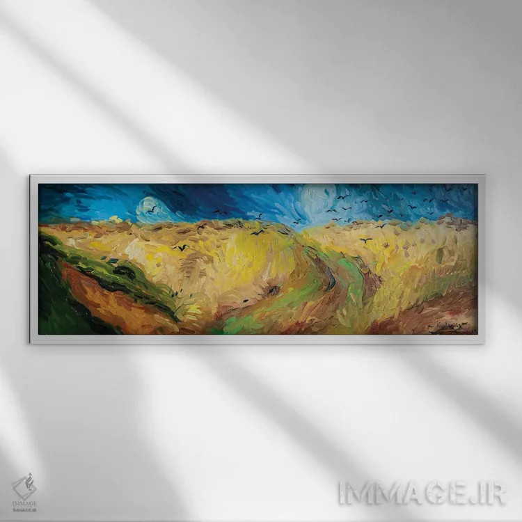 تابلو مزرعه گندم با کلاغها اثر کوپتسووا آرت (استودیو یا برند هنری) - نمای قابدار سفید