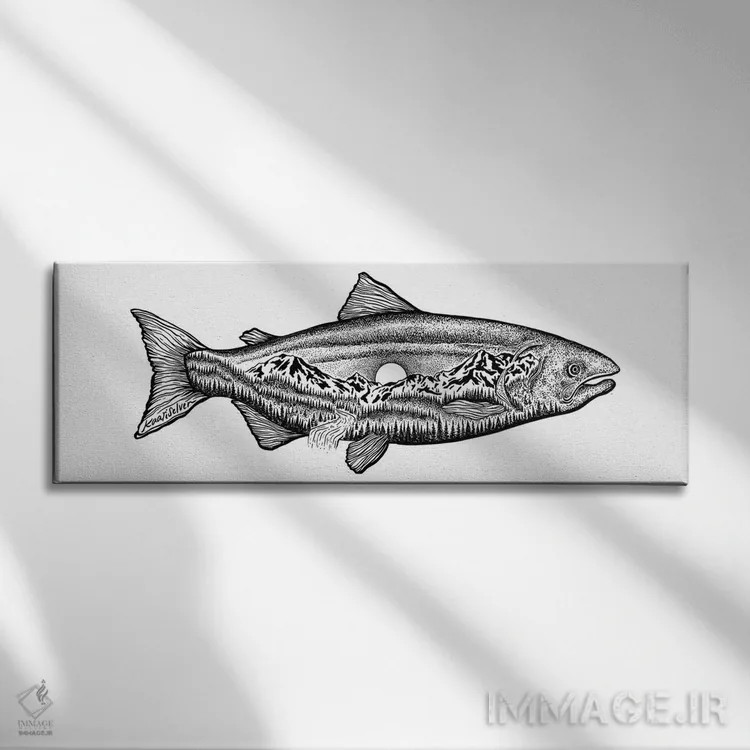 تابلو ماهی سالمون کوهستانی اثر کاری سلون - نمای روبهرو روی دیوار