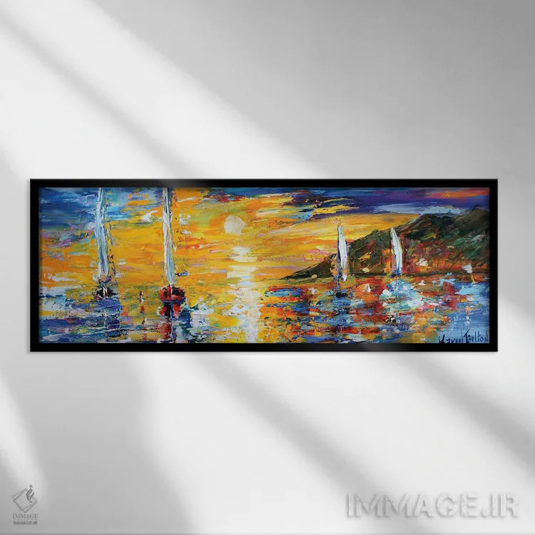 تابلو قایقرانی هنگام غروب اثر کارن تارلتون - نمای قابدار مشکی