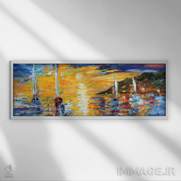 تابلو قایقرانی هنگام غروب اثر کارن تارلتون - نمای قابدار سفید