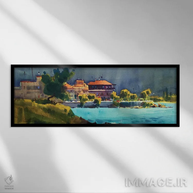 تابلو منظره با دریا در یونان اثر اندریی کووالیک - نمای قابدار مشکی