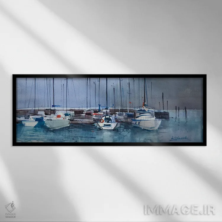 تابلو قایقهای بادبانی در دریاچه گاردای ایتالیا اثر اندریی کووالیک - نمای قابدار مشکی