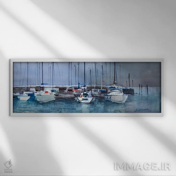 تابلو قایقهای بادبانی در دریاچه گاردای ایتالیا اثر اندریی کووالیک - نمای قابدار سفید